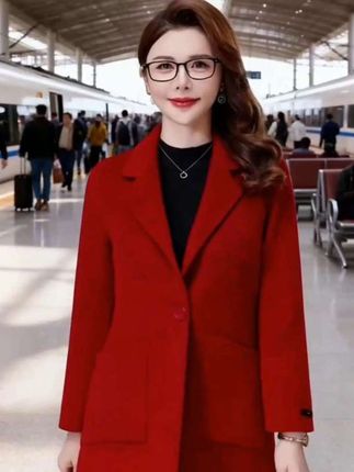 羊毛呢大衣女2025秋中长款小个子西装领气质优雅显瘦妈妈毛呢外套#谁穿谁好看不分年龄段 @巨量千川