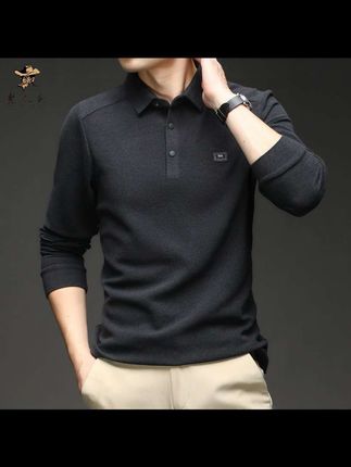 8589德绒加厚长袖秋季男休闲Polo衫潮流百搭纯色商务时尚翻领#男士长袖#polo衫#面料柔软舒适#高级感穿搭#潮流百搭