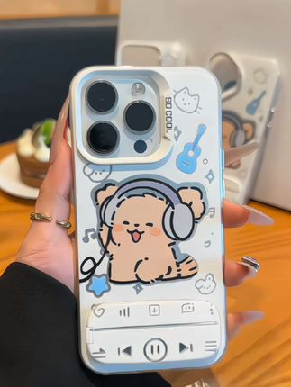超可爱的线条小狗情侣手机壳!播放器翻开竟是支架小镜子!#仙女必备 #情侣手机壳推荐 #创意手机壳支架推荐