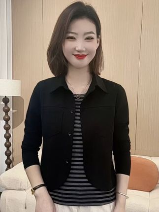 2025秋季时尚洋气新款简约纯色翻领套头假两件百搭上衣P2539#假两件 #美出高级感 #气质穿搭 #显瘦穿搭 #时尚洋气百搭