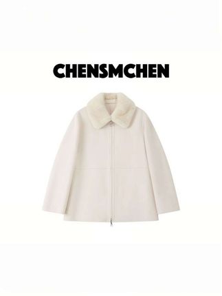 CHENSMCHEN 绵羊毛拼水貂领双面毛呢外套女简约#优雅气质 #女性穿搭 #水貂领 #上热搜 #完美搭配