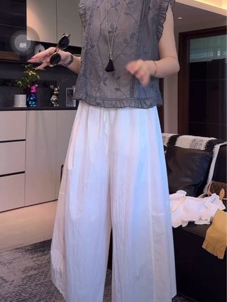 #上韩版高腰休闲配腰带阔腿气球裤2025夏季新款显瘦垂感百搭直筒裤女#与众不同 #干干净净 #简单大方时尚款