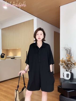 老钱风松弛感女装2025夏季纯色显瘦POLO宽松连体裤痞帅炸街风女装#健康生活小常识生活小妙招