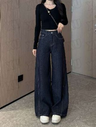 春秋款高腰直筒显瘦牛仔裤#穿出大长腿 #显瘦显高 #百搭神裤 #藏肉显瘦穿搭 #牛仔裤穿搭