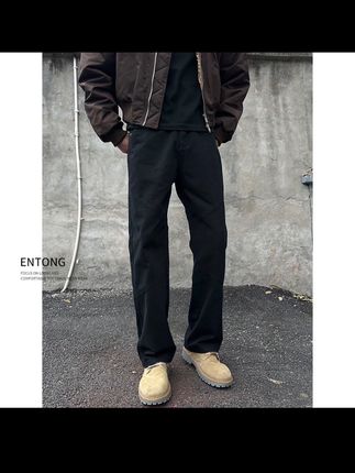 Entong美式高街vibe黑色立裁男士牛仔裤街头痞帅宽松直筒显瘦长裤