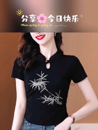 2025夏季新款复古风短袖t恤女新中式国风盘扣旗袍小衫小个子上衣