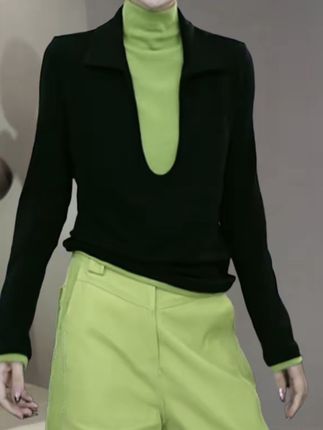 韩系高级感拼接假两件高领T恤女秋季新款舒适显瘦百搭撞色上衣#新款女装 #显瘦穿搭 #高领打底衫 #早秋新款 #早秋新款