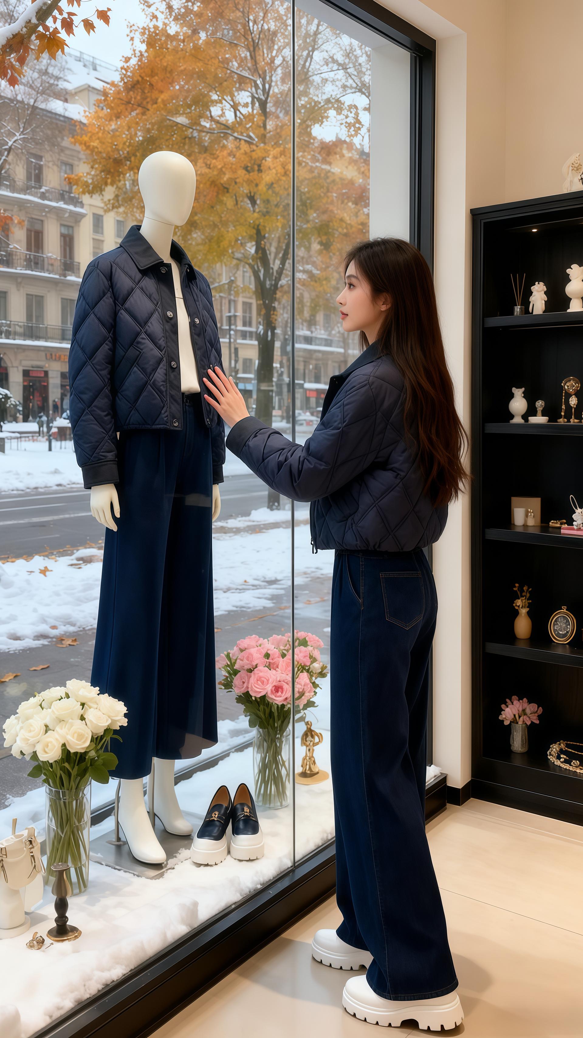 初雪与菱格黑棉服。初雪簌簌扑在落地窗上,摩天轮在雪雾里转成银白的梦。晚星抱着博美犬窝在沙发里,指尖蹭过它软乎乎的毛——这件菱格黑棉服是林澈送的,他说:“冬日照样要酷,穿着它抱狗,像把黑巧克力的醇裹在身上。”   犬毛的暖意还没散尽,门口传来熟悉的脚步声。林澈推门进来,落雪沾了他肩头,手里提着个食盒:“刚煮的黑糖珍珠奶茶,你说初雪要喝带点糯的甜。”   晚星抬头时,暖意从心口漫开。博美犬亲昵地蹭她手心,摩天轮在窗外缓缓轮转,他的笑意比奶茶更暖,仿佛整个冬雪的浪漫,都被他妥帖地融进了小狗的绒毛与奶茶的香气里。#高级感穿搭 #秋冬穿搭 #ootd穿搭 #这也太好看了 #今天穿什么