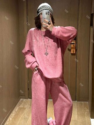 #欧货高品早秋烫钻拼接设计上衣+裤子套装 #女装穿搭 #强烈推荐 #上热搜 #谁穿谁好看
