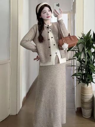孕妇针织套装2025春秋款假两件套上衣搭配半身裙两件套宽松显瘦#百搭显瘦 #穿出高级感 #孕妇 #最美孕妇 #减龄气质