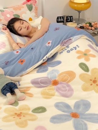 加厚#雪花绒四件套 #牛奶绒四件套 加厚保暖冬季加绒被套法兰绒床单三件套#柔软舒适