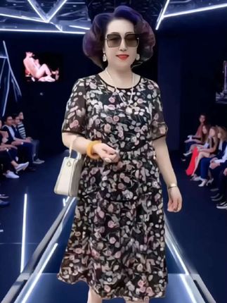 夏季新款宽松遮肚中长裙时髦洋气原创大码连衣裙减龄妈妈碎花裙子