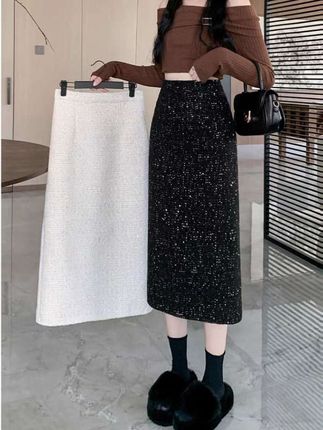 小香风亮片半身裙女秋冬,2025新款高腰显瘦直筒裙,后开叉中长包臀裙#半身裙 #小香风穿搭 #半身裙搭配 #显瘦半身裙 #气质穿搭
