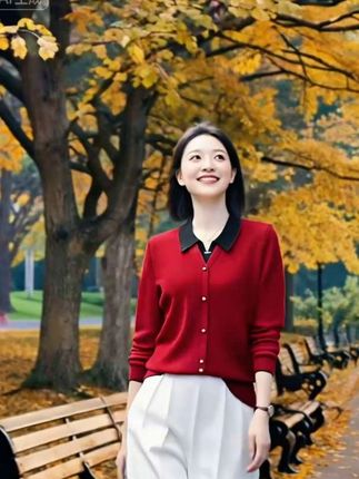 秋季新款中年女士针织衫假两件宽松翻领妈妈装翻领长袖薄T恤 #春秋穿搭 #中年女士穿搭 #假两件针织#薄t恤女 #翻领长袖t恤