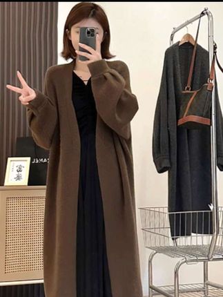 慵懒风毛衣外套女春秋季2025年新款爆款中长款韩系针织开衫#简约大气 #欧韩穿搭 #优雅气质 #藏肉显瘦穿搭 #气质百搭