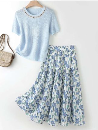 IHIMI/海谧【花开半夏】2025夏新款女装针织衫上衣松紧腰半身裙套装#气质仙女裙穿搭 #自带松弛感的慵懒风穿搭#气质优雅大方 #甜美穿搭 #精致穿搭 @DOU+小助手 @巨量引擎小助手