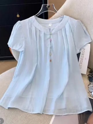 法式夏季新款甜美小清新圆领上衣娃娃衫宽松显瘦气质纯色短袖衬衫 #百搭上衣 #衬衫穿搭 #衬衫女装 #短袖衬衫