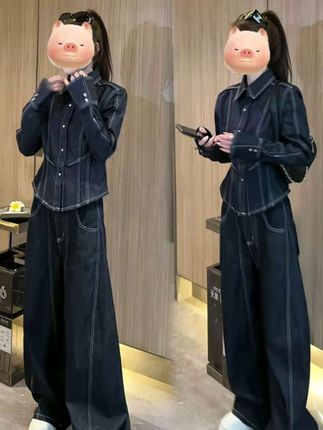 #牛仔外套裤子套装 #两件套穿搭 #显瘦套装 #修身套装 #好看好穿