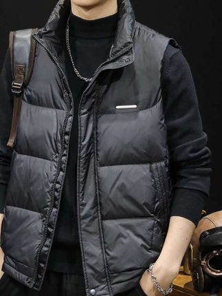 AEMAPE鸭绒服黑马甲男款2025秋季拉链时尚潮男士无帽外套垂感短款