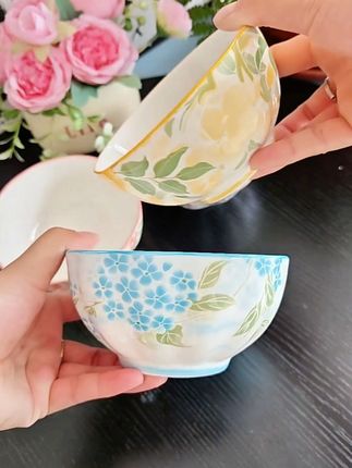 网红爆款一路生花系列四只装创意高颜值米饭碗陶瓷釉下彩小碗饭碗#米饭碗##陶瓷碗盘 #陶瓷碗 #餐具 #碗 @DOU+小助手
