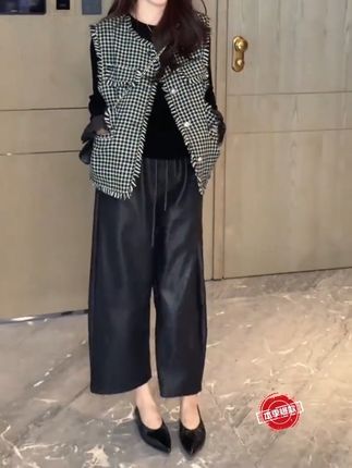 #九分皮裤#痞帅炸街风 #宽松显瘦#时尚洋气百搭#遮肉显瘦不挑人