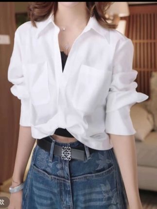 韩版小众通勤polo领小衫女2025年秋季新款休闲风百搭简约长袖衬衫