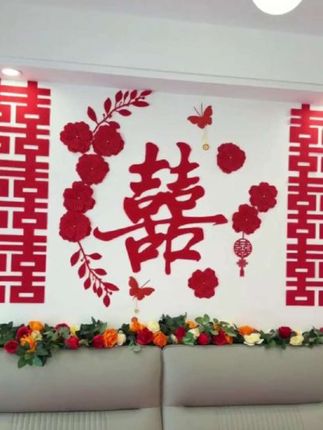 婚房布置酒店结婚女方卧室床头装饰新婚房间氛围感背景墙拉花套装
