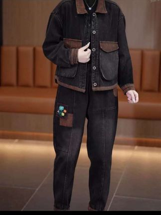 早春秋新款高温砂洗软牛仔套装宽松休闲拼接时尚中老年妈妈套装#做工精细 #面料柔软舒适#简约大气上档次#谁穿谁好看