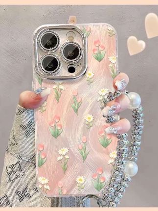 郁金香雏菊适用苹果15华为vivo/oppo小米iPhone16精孔羽纱手机壳#温柔ins风手机壳#仙女必备#粉色系网红手机壳