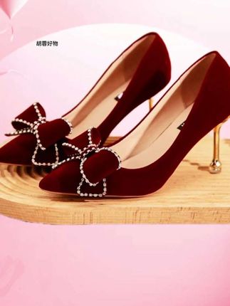 【婚鞋新款】专属婚鞋小众气质绒面新娘秀禾鞋订婚晚宴配旗袍高跟鞋#多款颜色可选
