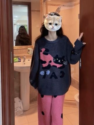 #睡衣家居服 加厚加密可爱半边绒套装