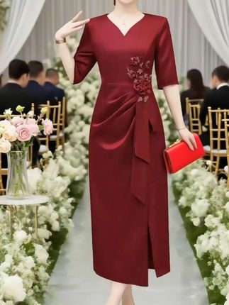 结婚礼服妈妈装连衣裙, 时尚中老年女装喜婆婆婚宴宴会礼服中长裙#时尚穿搭 #喜妈妈喜婆婆礼服 #结婚礼服#夏季新款#高级感穿搭