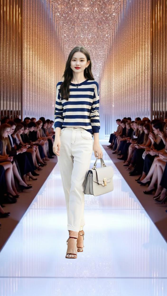 条纹圆领针织衫上衣女士软糯长袖内搭打底衫秋冬#女装穿搭 #优雅气质 #穿出高级感 #好身材好气质 #时装搭配