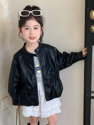 女童外套春秋款2025新款洋气宝宝韩版皮衣夹克衫洋气机车女孩上衣#炸街女孩 #酷酷的小姐姐 #个性穿搭 #机车风皮衣 #女童皮衣外套