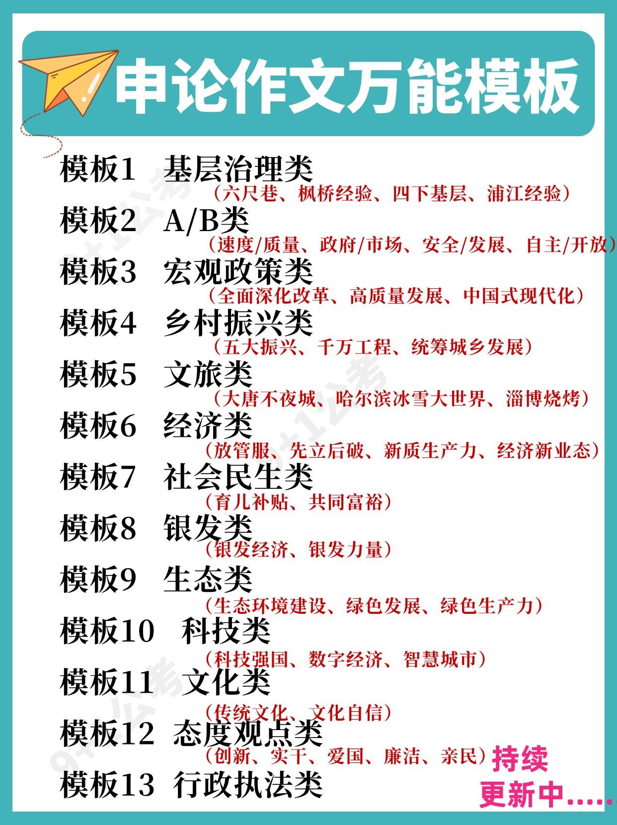 申论浓缩再浓缩,会这13个模板就够了!!