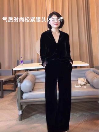 TANTAN 真丝丝绒气质时尚松紧腰头休闲裤#高级感穿搭 #显瘦穿搭 #气质穿搭 #简约大气 #休闲裤