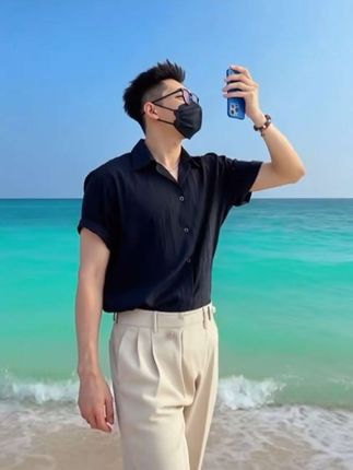#高级感雅痞半袖衬衫男士夏季痞帅宽松纯色打底薄款短袖t衬衣潮流 #男士穿搭 #夏季穿搭 #高级感穿搭 #polo衫