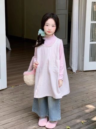 2025韩版女童洋气百搭打底长袖背心裙宽松阔腿牛仔裤秋季简约套装#高品质童装 #生女儿就是用来打扮的 #韩版童装 #女童时髦穿搭攻略 #女童穿搭