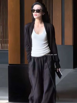 2025秋季新款设计感慵懒简约长袖开衫女内搭背心休闲阔腿裤三件套#简约穿搭 #ootd穿搭 #今天穿什么 #高级感穿搭 #时髦穿搭