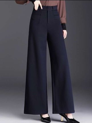 藏蓝色阔腿裤女秋季新款高腰显瘦西装直筒裤垂感长裤休闲裤#女裤 #休闲裤 #阔腿裤女 #春秋穿搭 #气质穿搭