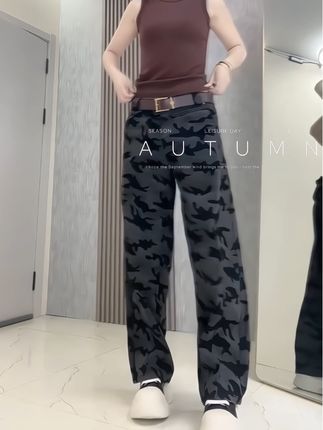 #直筒裤 #长裤 #迷彩裤 #女裤 #休闲穿搭