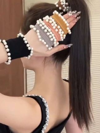 新款珠珠柔软高弹力小香风珠珠面膜发圈雅丹风不勒发扎发头绳