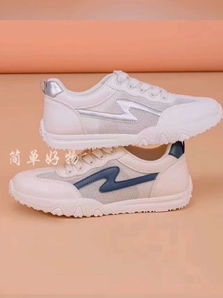 大东德训鞋女夏季新款平底小白鞋网布透气系带圆头休闲运动鞋#透气舒适 #休闲百搭 #上脚舒适