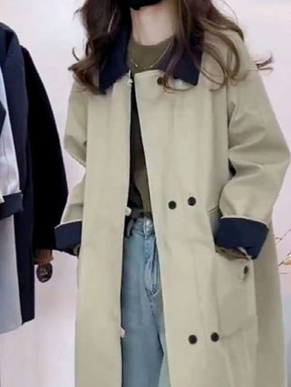 女森说秋季新款时尚拼接撞色中长款风衣女外套显瘦洋气气质上衣#好物推荐🔥