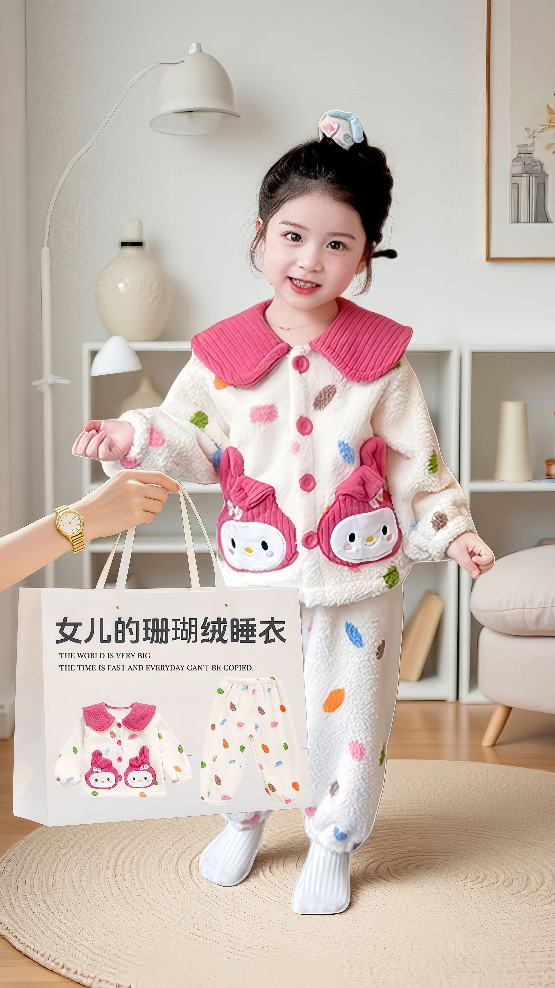 #生女儿就要这样穿 #女童睡衣 #女童家居服套装 #珊瑚绒睡衣 #轻松解锁秋季穿搭
