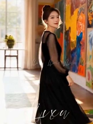 Liixu法式长袖连衣裙女2025新款高级感气质拼接网纱长裙子24Q142#࿆永远相信美好的事情即将发生❥ #多读书多锻炼 #女性正能量传播 #文案展示