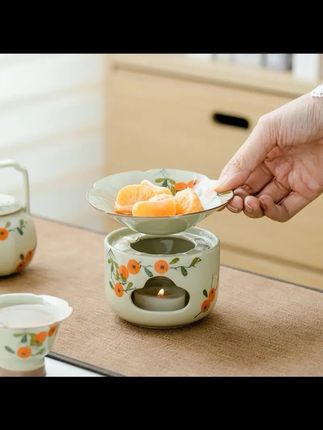 德白纯手绘柿子花瓣温茶炉烤茶盘陶瓷加热底座茶叶提香器茶蜡烛#温茶炉 #茶叶提香 #烤茶盘 #茶具好物 #好物分享🔥