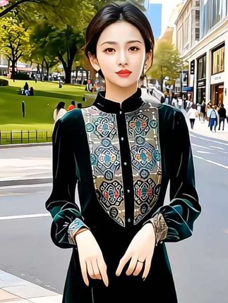 #穿搭分享 #时尚穿搭 #气质穿搭#新中式国风改良旗袍连衣裙2025秋季新款文艺修身显瘦高贵旗袍长裙