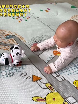 奶奶给安排的这个旋转小狗也太好玩了吧,宝宝自己在那玩半天了都不用管她,玩的可高兴了,小月龄宝宝还可以练习抬头和追#宝宝玩具 #旋转小狗 #学爬玩具 #练习抬头的小可爱