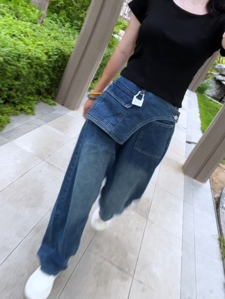 #牛仔裤 #假两件牛仔裤 #牛仔阔腿裤#梨形身材 #大码女装